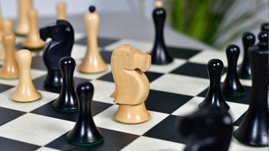 Minimalist Soviet-Style Chess Pieces In Ebonized & Boxwood - 3.7” King