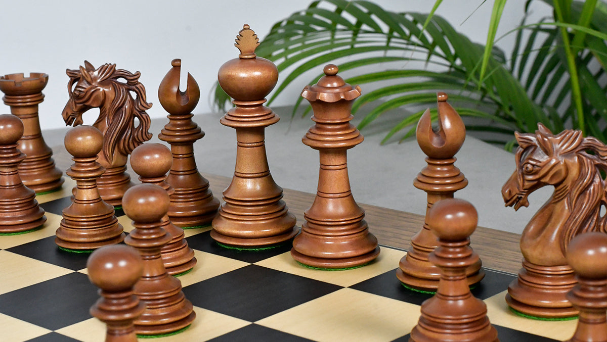 Combo Of American Adios Series Luxury Chess Pieces in Distressed Boxwood & Ebony Wood - 4.4" King With Wooden Black Dyed Poplar Sycamore Chess Board