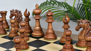 Combo Of American Adios Series Luxury Chess Pieces in Distressed Boxwood & Ebony Wood - 4.4" King With Wooden Black Dyed Poplar Sycamore Chess Board