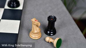 1880s-90s Circa Lasker Staunton Pattern Antique Chess Pieces in Ebony / Boxwood with King Side Stamping - 3.75" King
