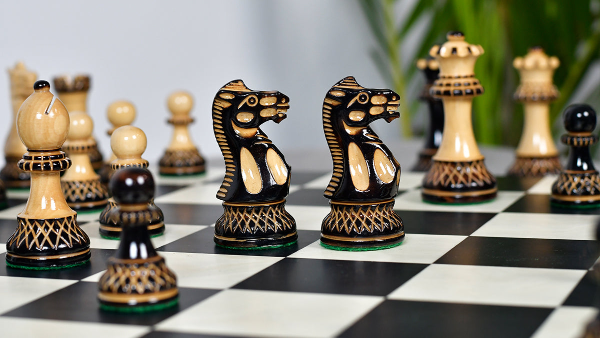 The Parker Staunton Series Lacquered Chess Pieces in Burnt Boxwood & Natural Boxwood - 3.9" King
