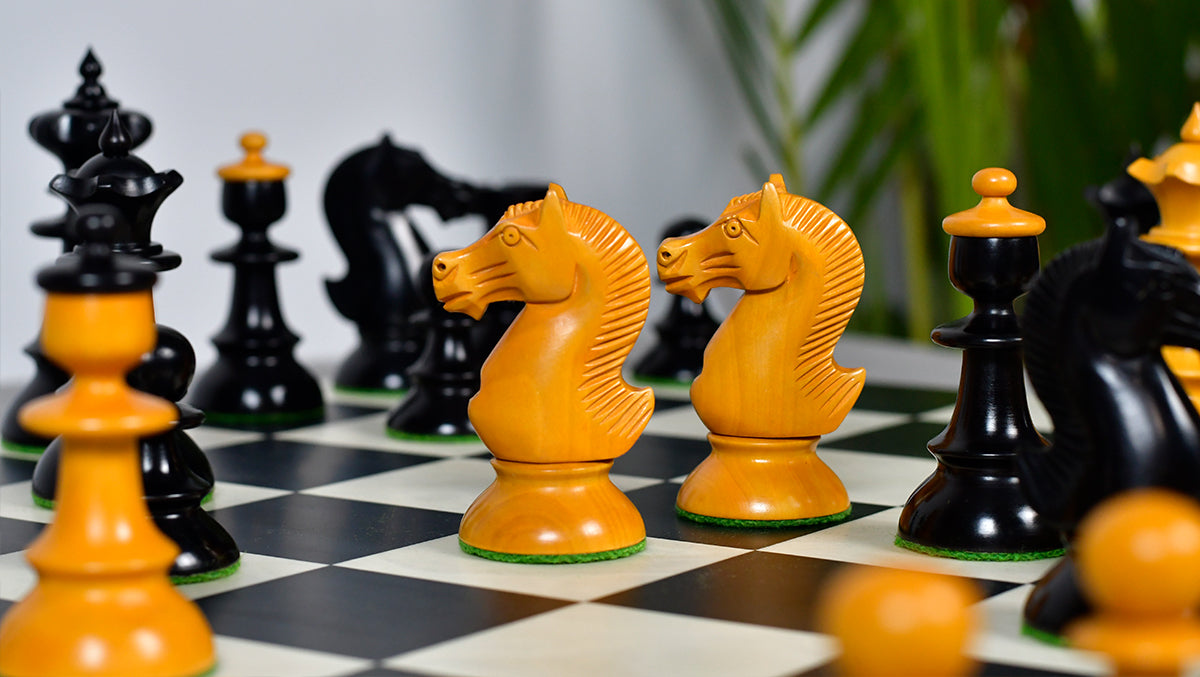 Reproduced Vintage Series Original Austrian Coffee House Old Vienna Chess Pieces in Ebonized and Antique Boxwood V2.0- 3.75" King