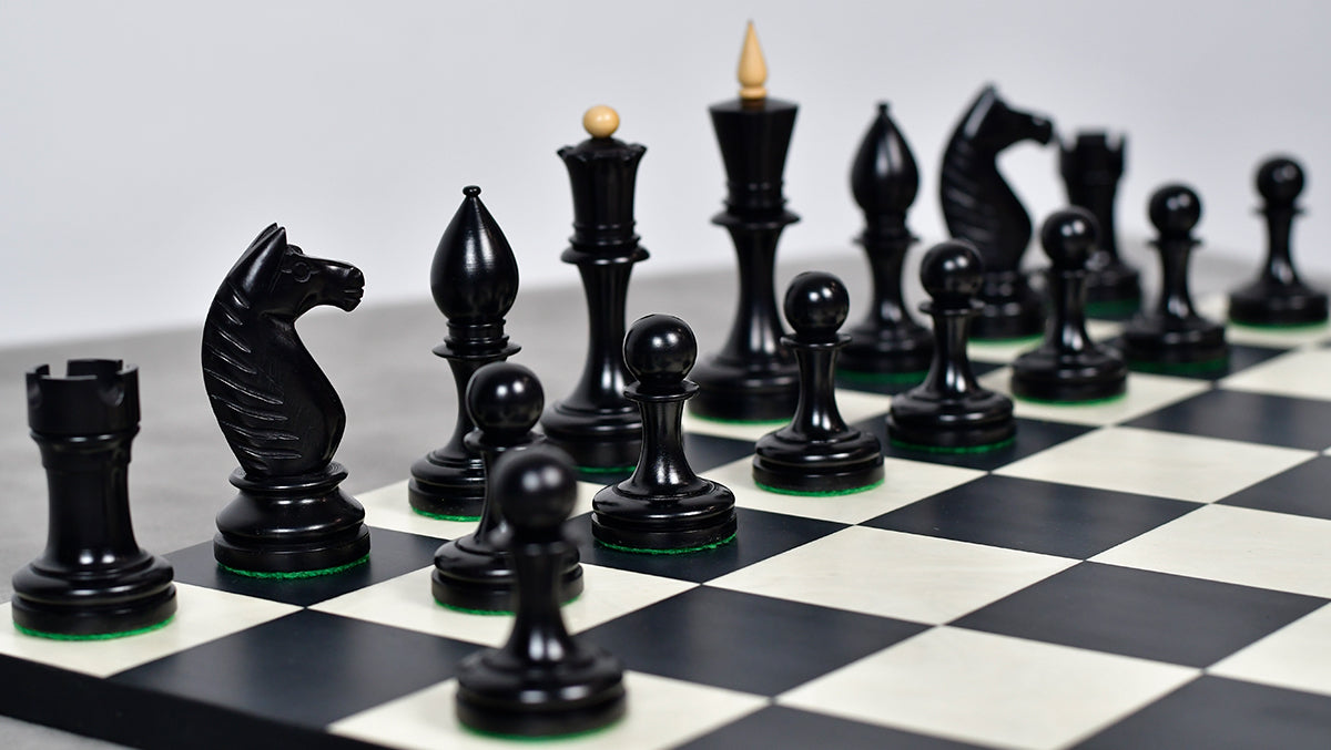 The Repro of Averbakh 1949 Moscow Chess Championship Chess Pieces in Ebonized & Boxwood 4.20 inch King - 1130 Grams Weight