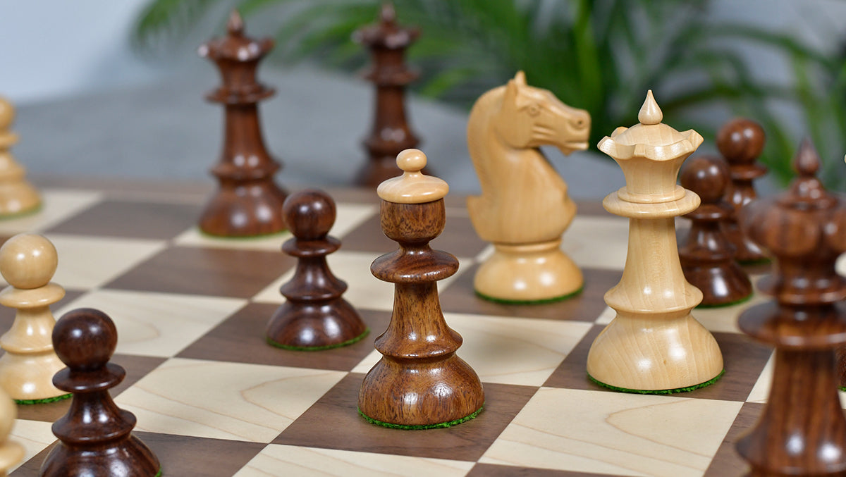 Vintage Series Original Austrian Coffee House Old Vienna Chess Pieces in Sheesham Wood and Boxwood V2.0- 3.75" King