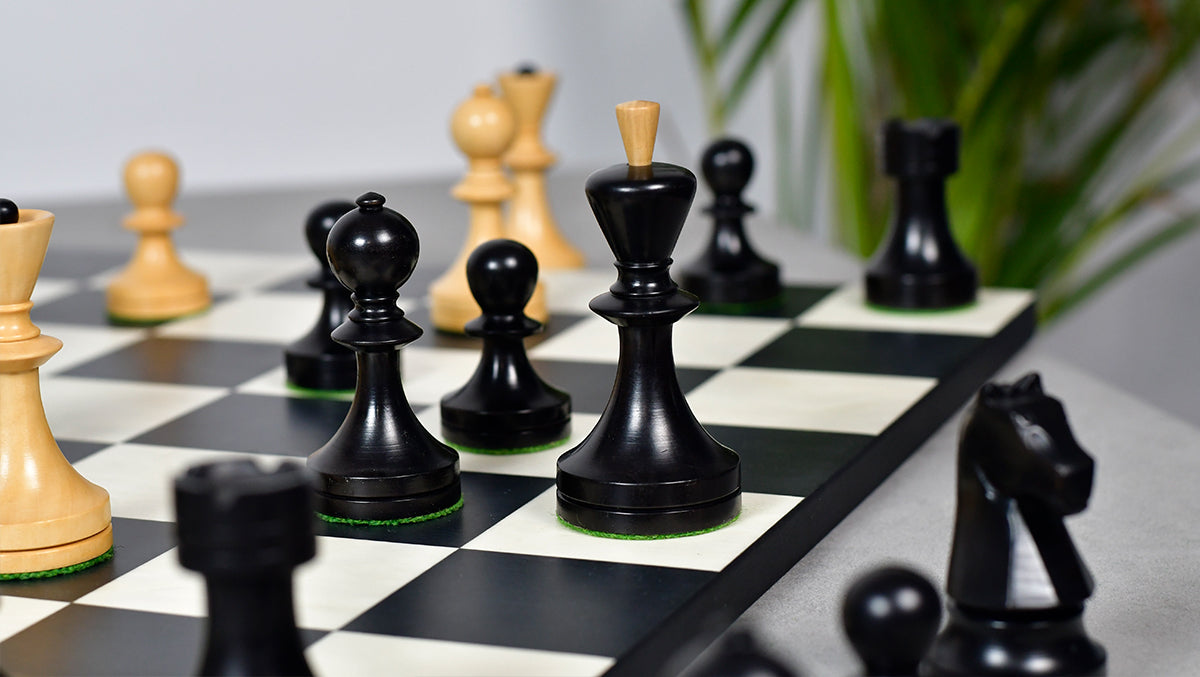 Russian (Soviet Era) Series Chess Pieces in Ebonized Boxwood & Natural Boxwood - 3.75" King