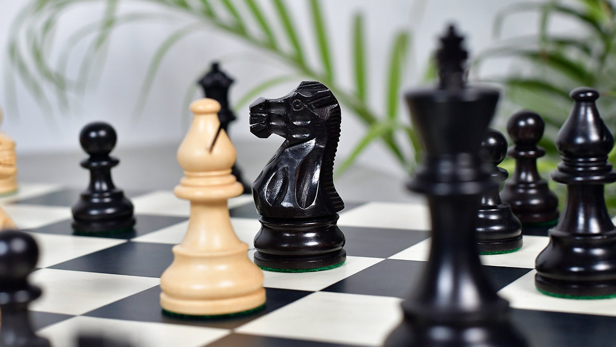 Smokey Staunton Series Chess Pieces in Ebonized boxwood & Natural Boxwood- 3.8" King