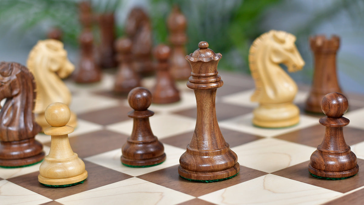 Craftsman Knight Staunton Chess Pieces in Sheesham Wood & Boxwood - 3.9" King - Best Seller