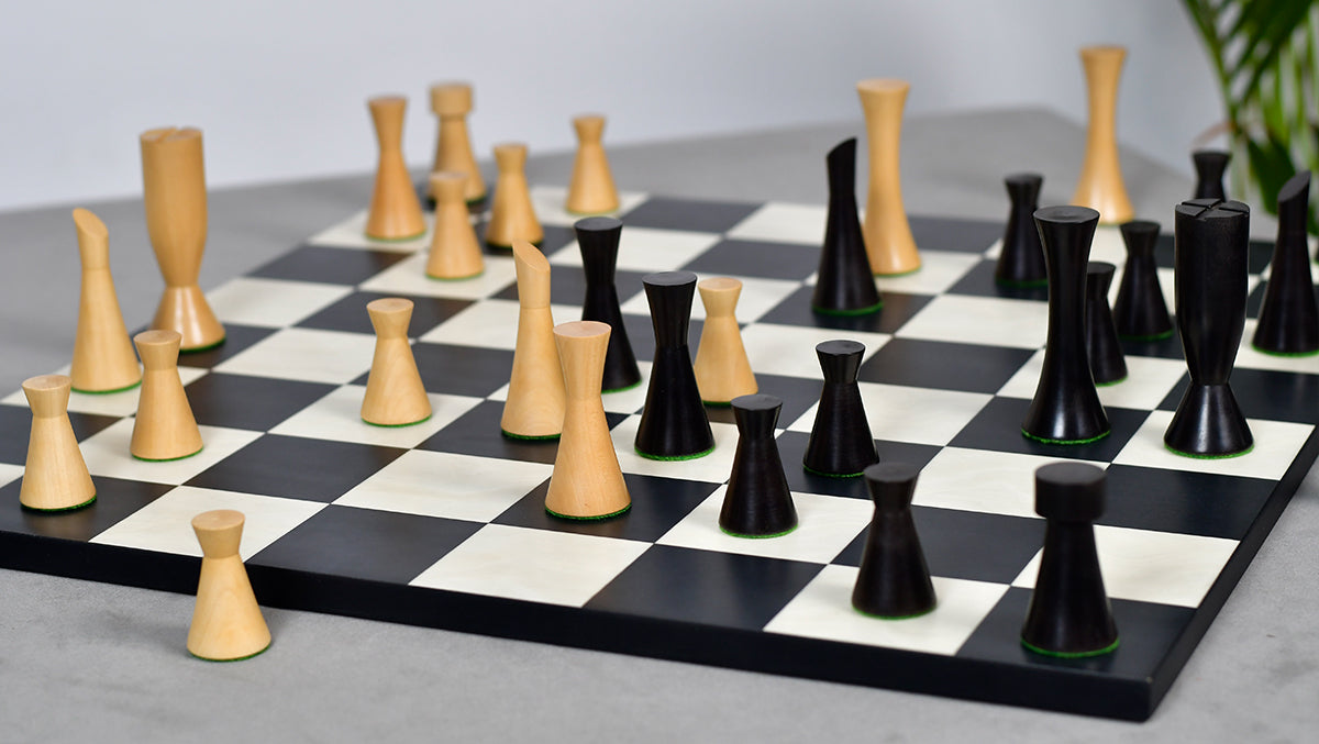 Minimalist Series Midnight Contemporary Chess Pieces in Ebonized Boxwood & Box Wood - 3.4" King