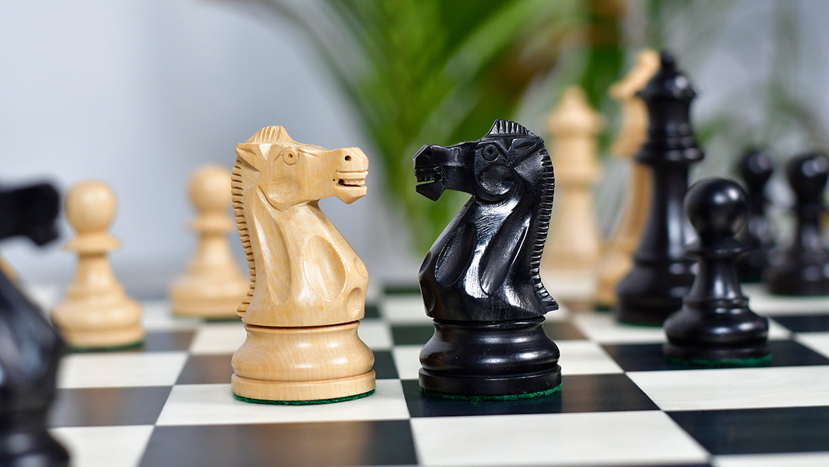 American Staunton Series Weighted Tournament Chess Pieces in Ebonized Boxwood & Boxwood - 4.1" King