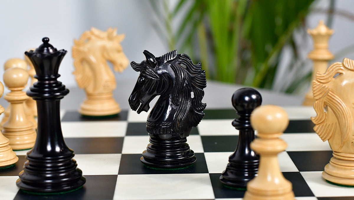 Crown Heritage Series Luxury Chess Pieces in Ebony Wood & Natural Boxwood 4.3” King