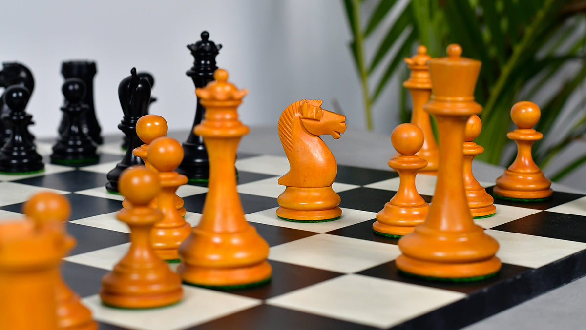 Reproduced B & Co 1860s Antique Chess Pieces in Ebony / Antiqued Box wood - 3.9" King