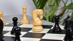 Leningrad Club-Sized Wooden Chess Pieces in Black Ebonized Wood & Boxwood- 4.0" King