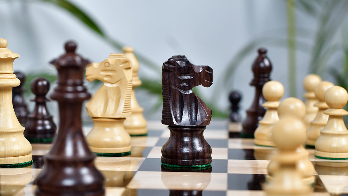French Lardy Exclusive Tournament Size Weighted Wooden Chess Pieces in Indian Rosewood / Box wood - 3.75"