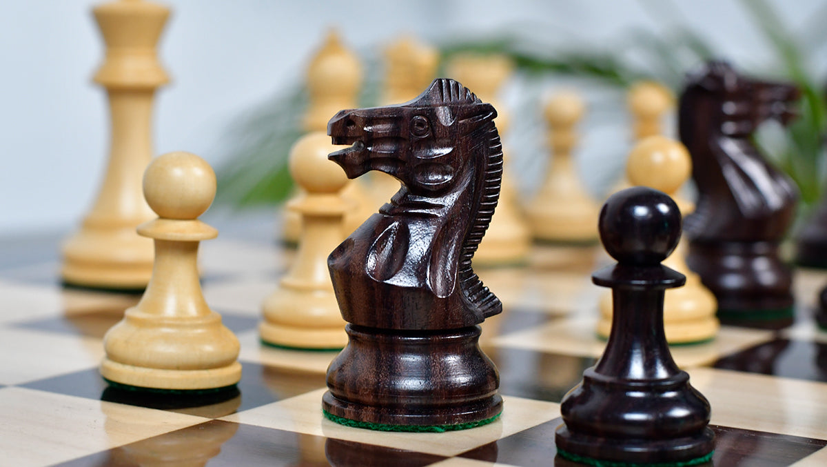 Pro Staunton Series Tournament Weighted Chess Pieces in Indian Rosewood and Boxwood - 3.8" King