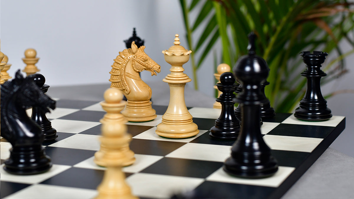 The Sikh Empire Series Triple Weighted Wooden Handmade Chess Pieces in Genuine Ebony Wood and Indian Boxwood - 4.5" King with Extra Queens