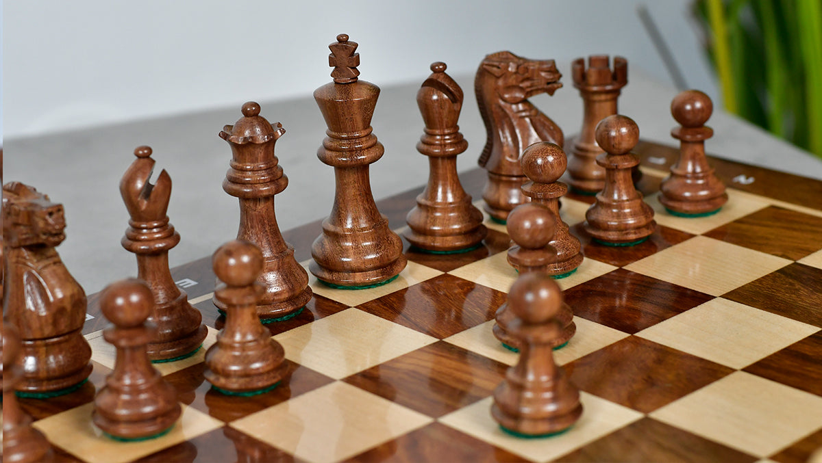 The 3.0" Stallion Weighted Staunton Chess Pieces in Sheesham Wood and Boxwood - 600 Grams Weight