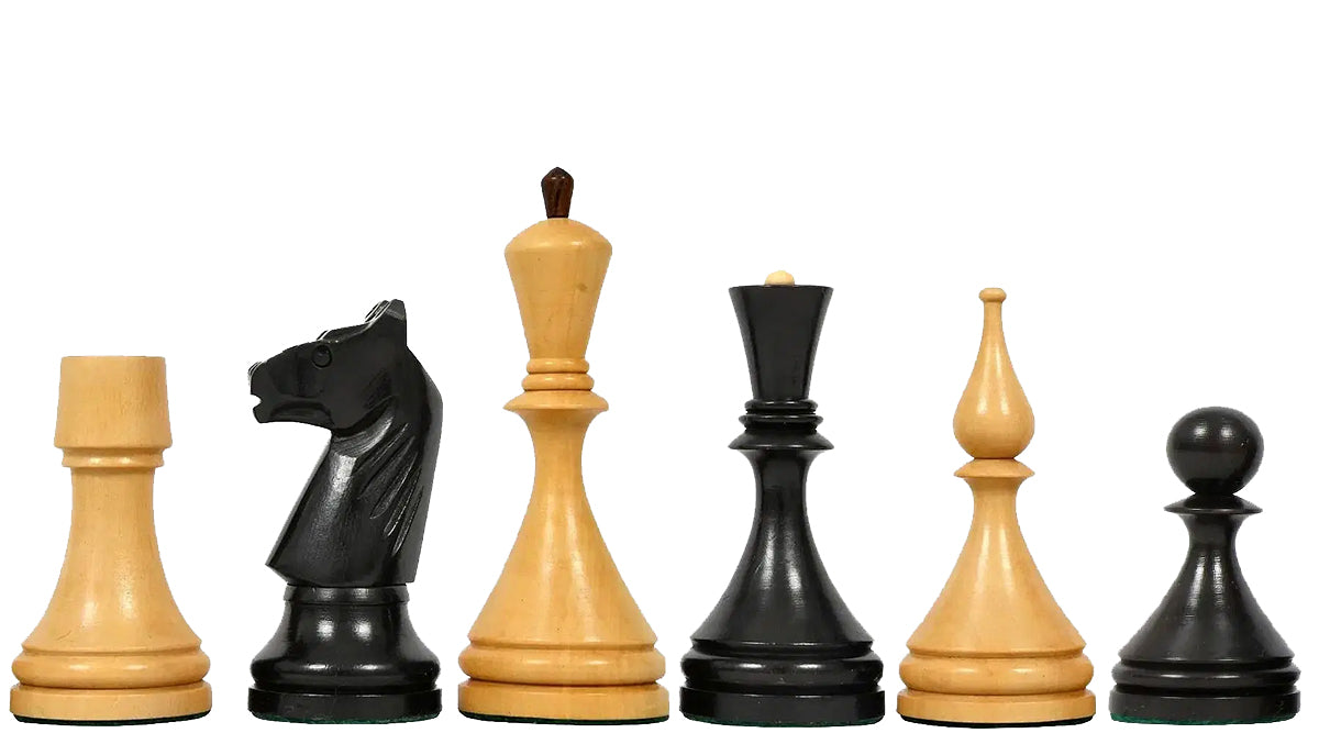 Reproduced 1961 Soviet Championship Baku Chess Pieces in Ebonized / Box wood - 4.05 King