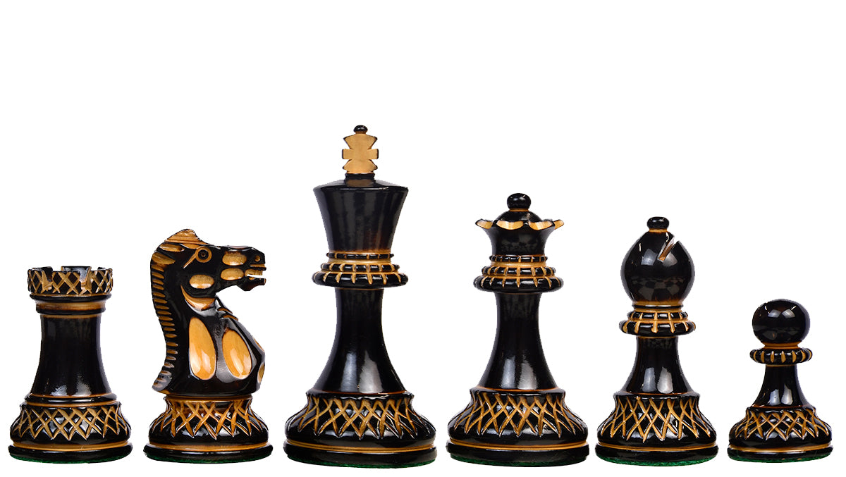 The Parker Staunton Series Lacquered Chess Pieces in Burnt Boxwood & Natural Boxwood - 3.9" King
