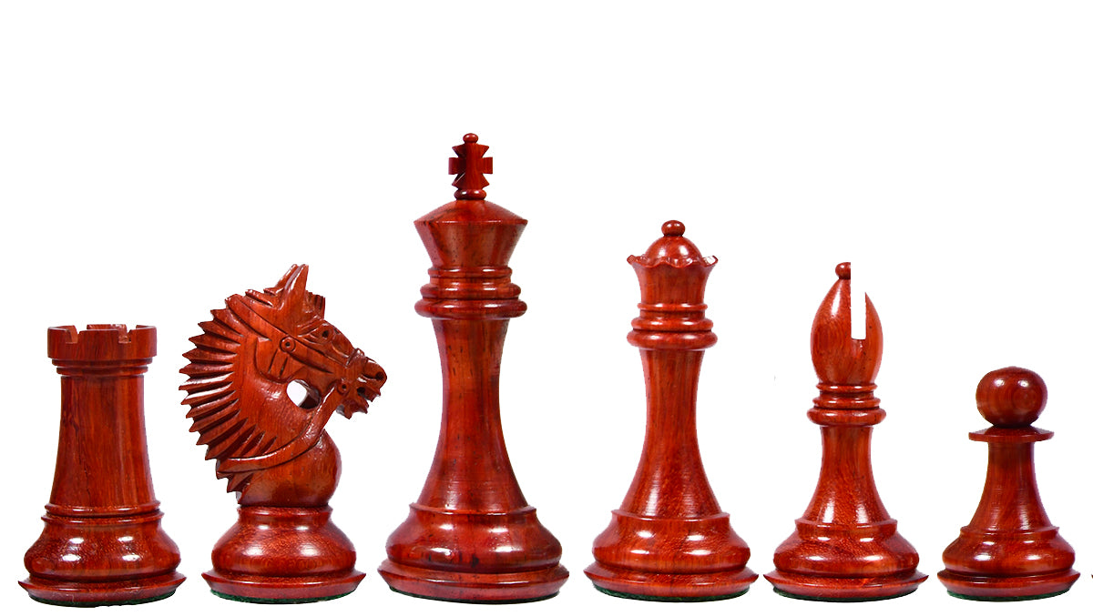 The American Bridle Triple-Weighted Chess Pieces with Extra Queen - Handcrafted in Bud Rosewood & Boxwood 4.2" King