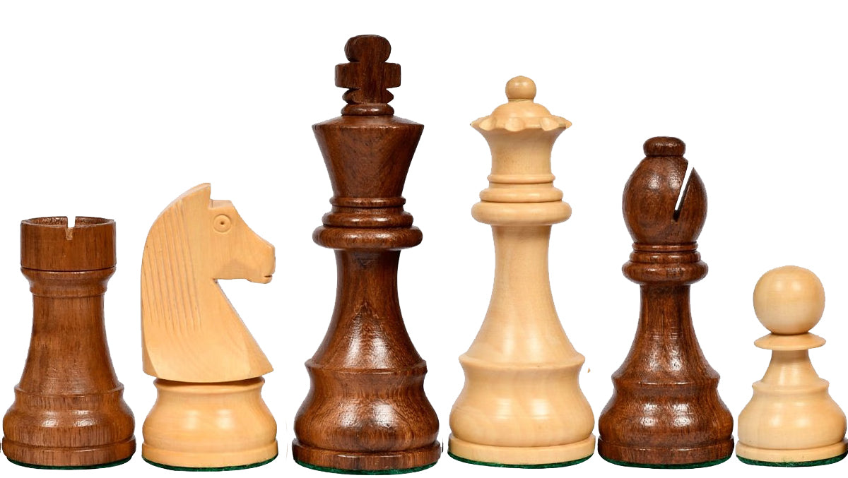 German Knight Tournament Series Staunton Chess Pieces in Sheesham & Boxwood - 3.75" King
