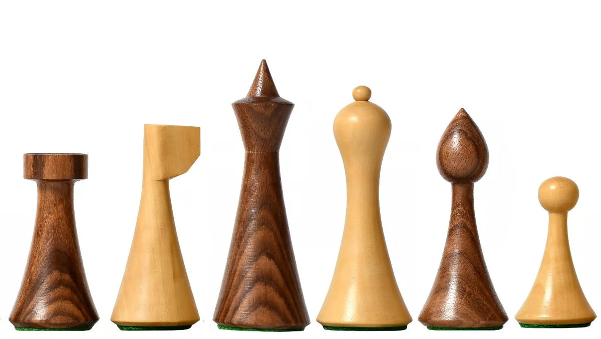 Minimalist Hermann Ohme Chess Pieces in Sheesham & Boxwood - 3.75" King