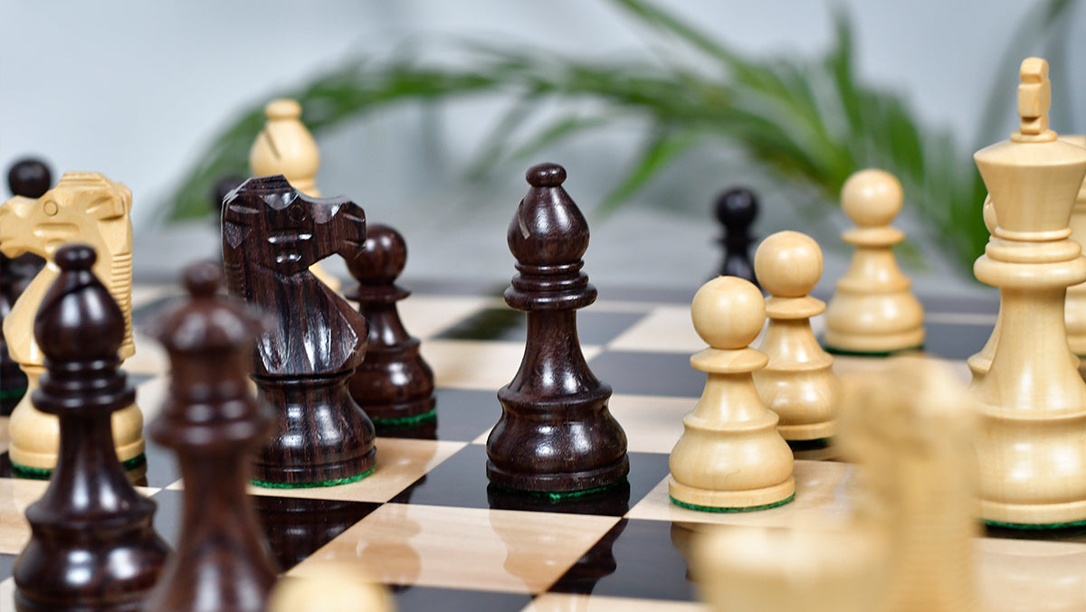 French Lardy Exclusive Tournament Size Weighted Wooden Chess Pieces in Indian Rosewood / Box wood - 3.75"