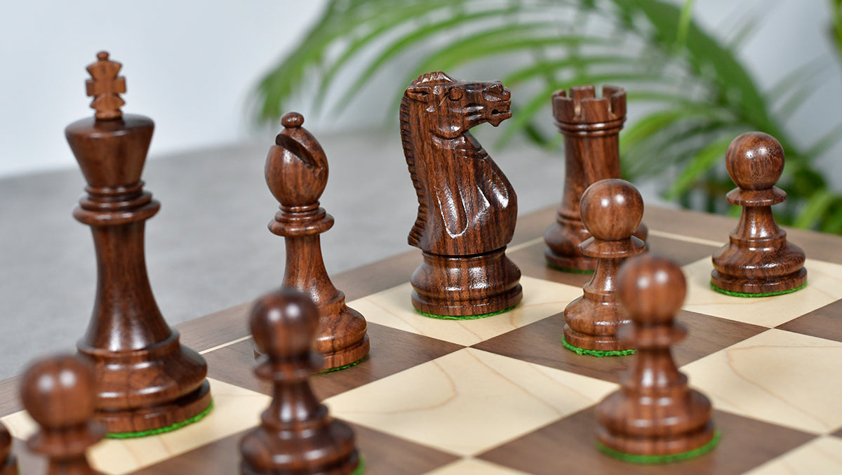 The Grandmaster Staunton Series Chess Pieces In Sheesham & Natural Boxwood - 3.75" King