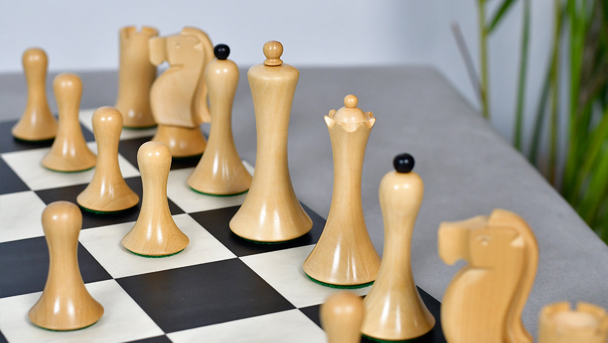 Minimalist Soviet-Style Chess Pieces In Ebonized & Boxwood - 3.7” King