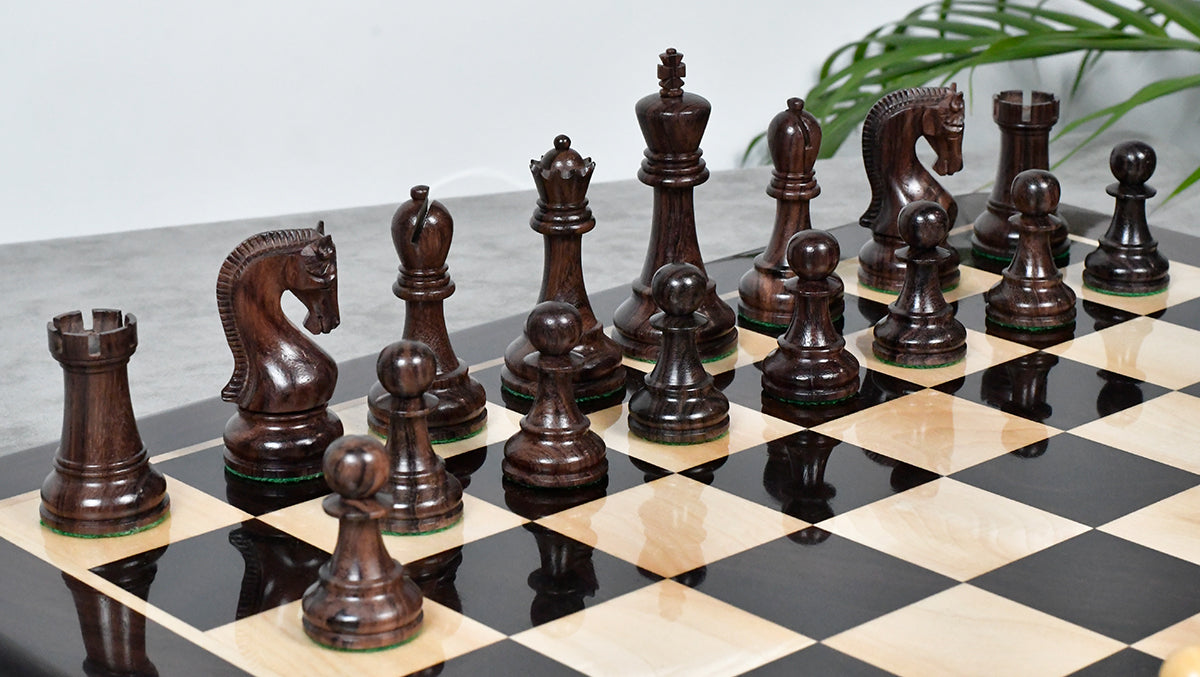 The Leningrad Club-Sized Wooden Chess Pieces in Indian Rosewood & Boxwood- 4.0" King