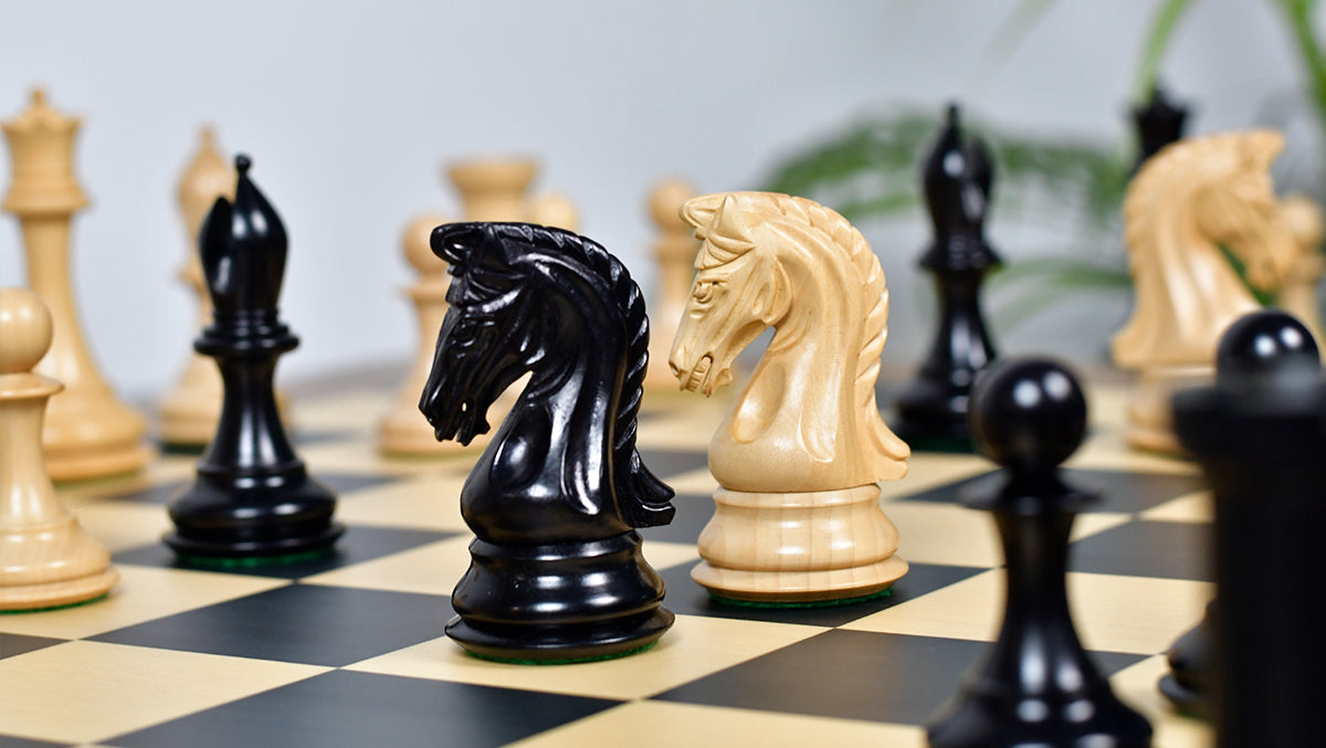 Combo Of 4.4 Inch Luxury Imperial Collector Series Artisan Chess Pieces Triple Weighted in Ebony and Boxwood With Wooden Black Dyed Poplar Sycamore Chess Board