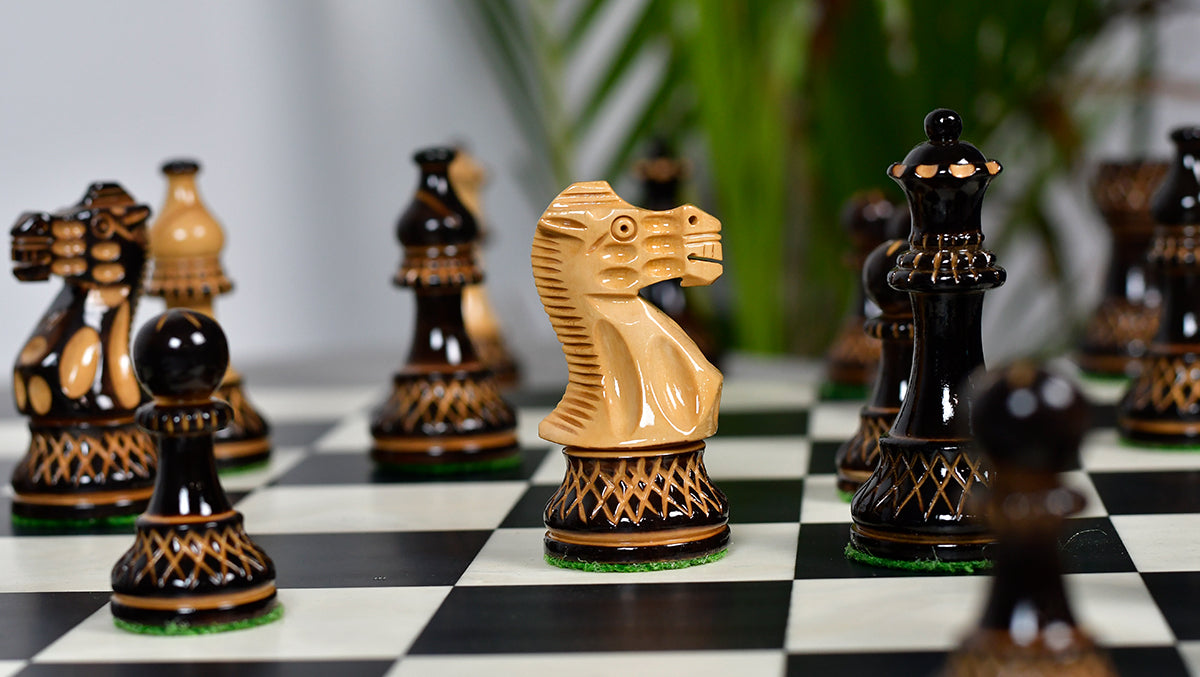 Burnt Blazed Series Handcarved (Lacquerd) Chess Pieces in Burnt Boxwood - 3.8" King