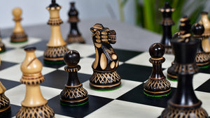 Burnt Blazed Series Handcarved Chess Pieces in Burnt Box Wood - 3.8" King - Best Seller