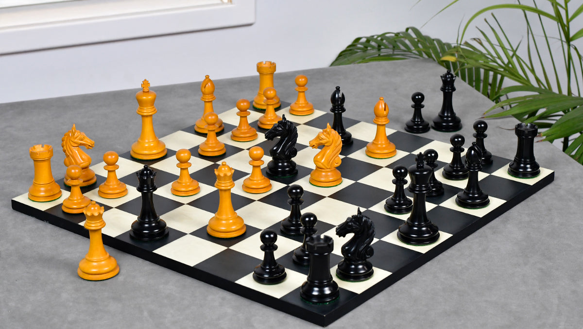 4.0'' The Ancient Indian Warrior Staunton Luxury Series Chess Pieces in Ebony / Antiqued Box Wood - 1660 Grams