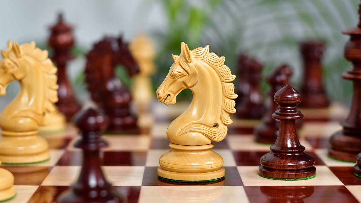 The Artisan Knight Handcrafted Luxury Wooden Chess Pieces In Bud Rosewood & Natural Boxwood - 4.4" King