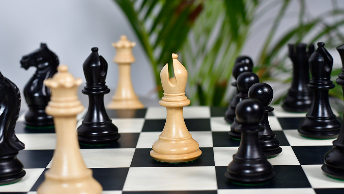 Fierce Knight (Queen's Gambit Series) Staunton Wooden Chess Pieces in Ebonized Boxwood & Box Wood - 4.0" King