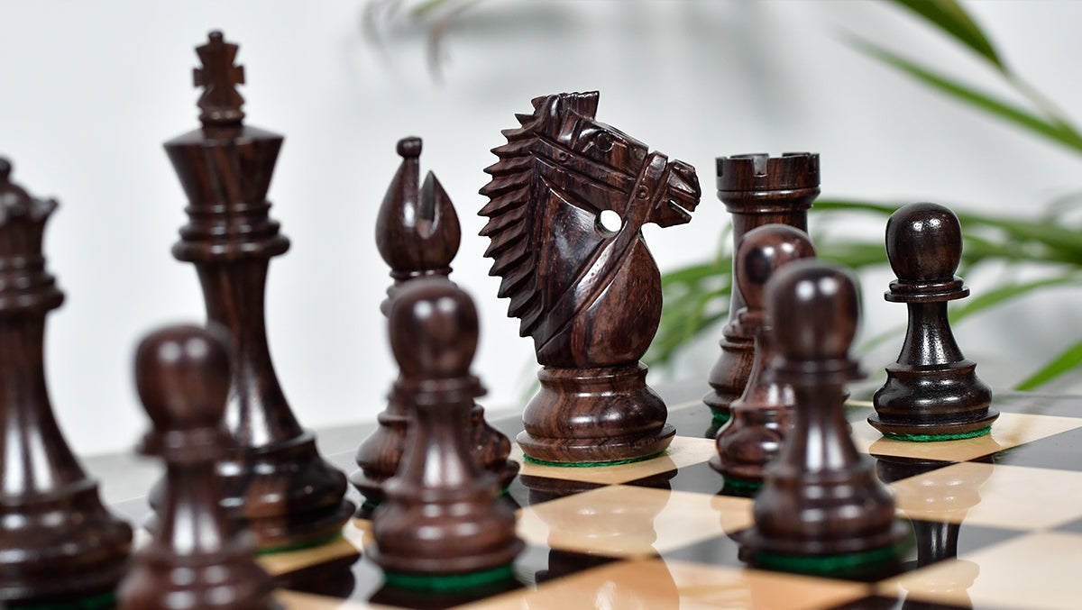 The Bridle Knight Series Wooden Chess Pieces in Indian Rosewood & Box Wood - 4.1" King