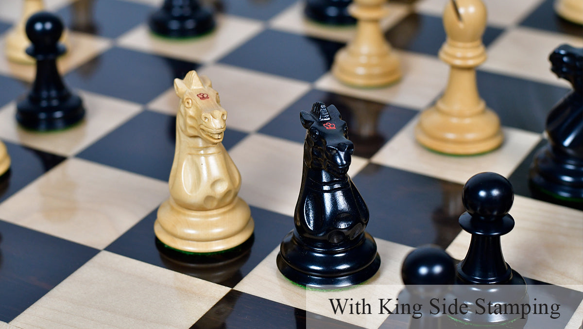 Combo Of Vintage 1915-1925 Nimzovich Staunton Chess Pieces in Ebony & Boxwood – 3.75" King With Wooden  Ebony Wood / Maple Wood  Chess Board