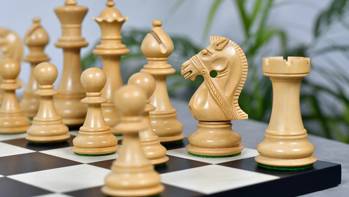 Noble Stallion Chess Set Bridle Edition in Ebony & Box Wood - 4.8" King