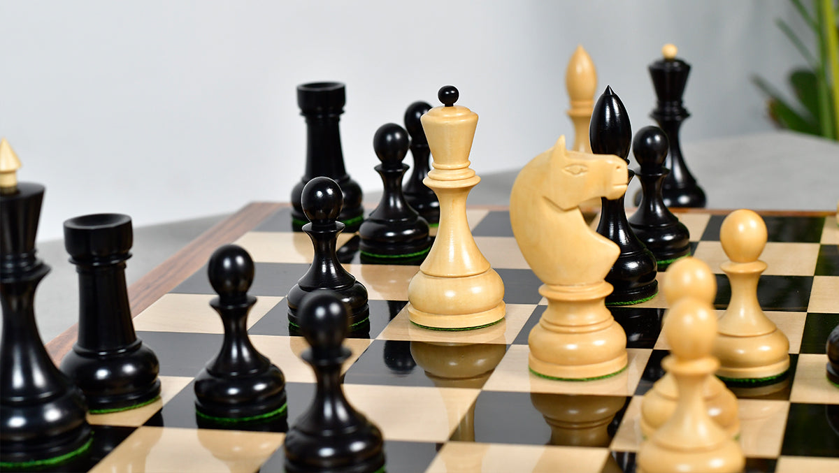 Circa 1930s "Leningrad Schoolboy" 4.2 inch King Soviet Chess Pieces in Ebonized & Boxwood - 1530 grams