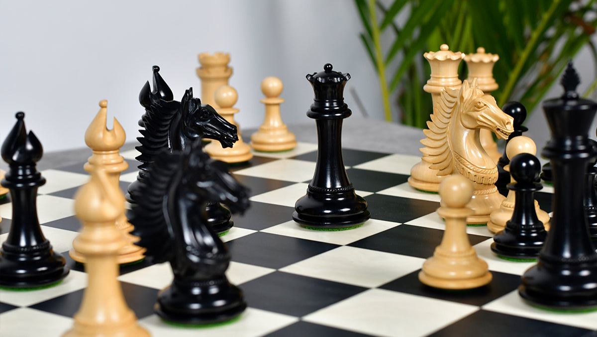 The Mustang Series Wooden Triple Weighted Chess Pieces in Ebony / Boxwood - 4.4" King