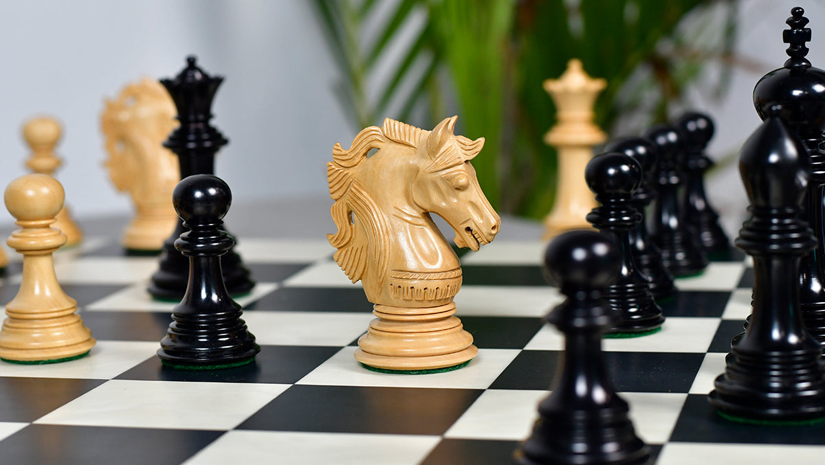 Crown Heritage Series Luxury Chess Pieces in Ebony Wood & Natural Boxwood 4.3” King