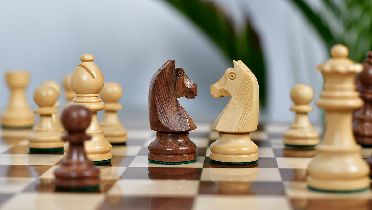 German Knight Tournament Series Staunton Chess Pieces in Sheesham & Box Wood - 3" King - Best Seller
