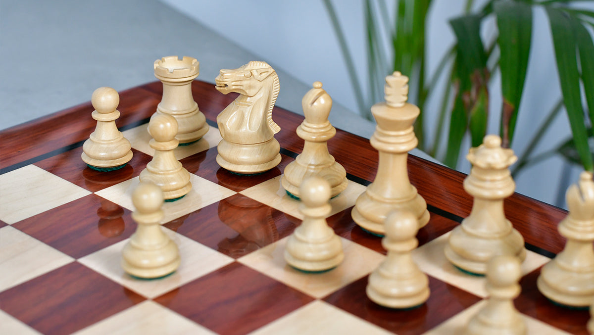 Collector Series Handcarved Staunton Chess Pieces in Ebonized Boxwood & Natural Boxwood - 2.6" King