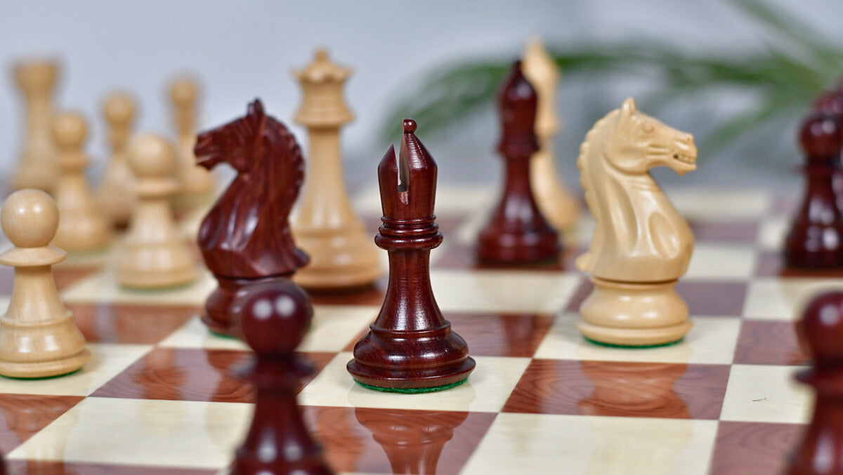 Fierce Knight (The Queen's Gambit) Staunton Series Chess Pieces in Bud Rosewood & Box Wood - 4.0" King