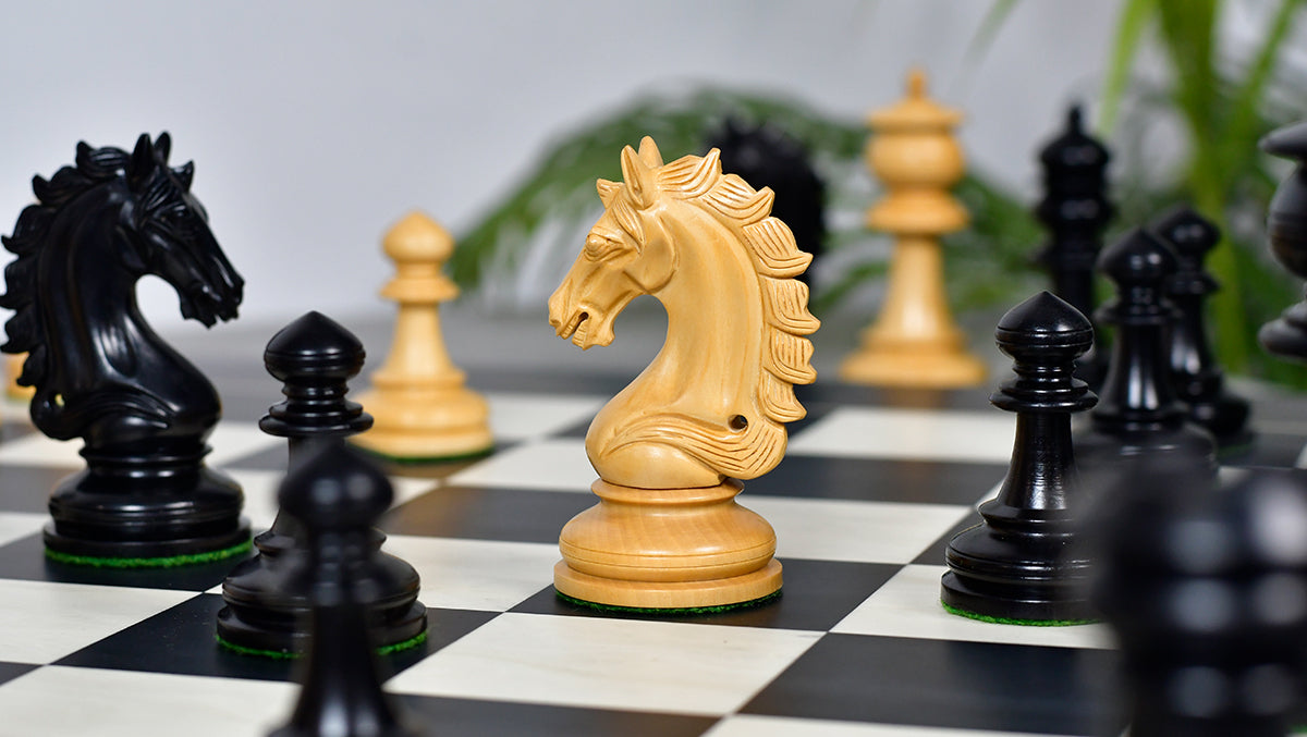 The Artisan Knight Handcrafted Luxury Wooden Chess Pieces In Ebony Wood & Natural Boxwood - 4.4" King