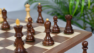 Combo Of 1959 World Chess Championship Russian Zagreb Weighted Chess Pieces in Sheesham / Natural Boxwood 4.14" - King With Wooden Walnut / Maple Chess Board
