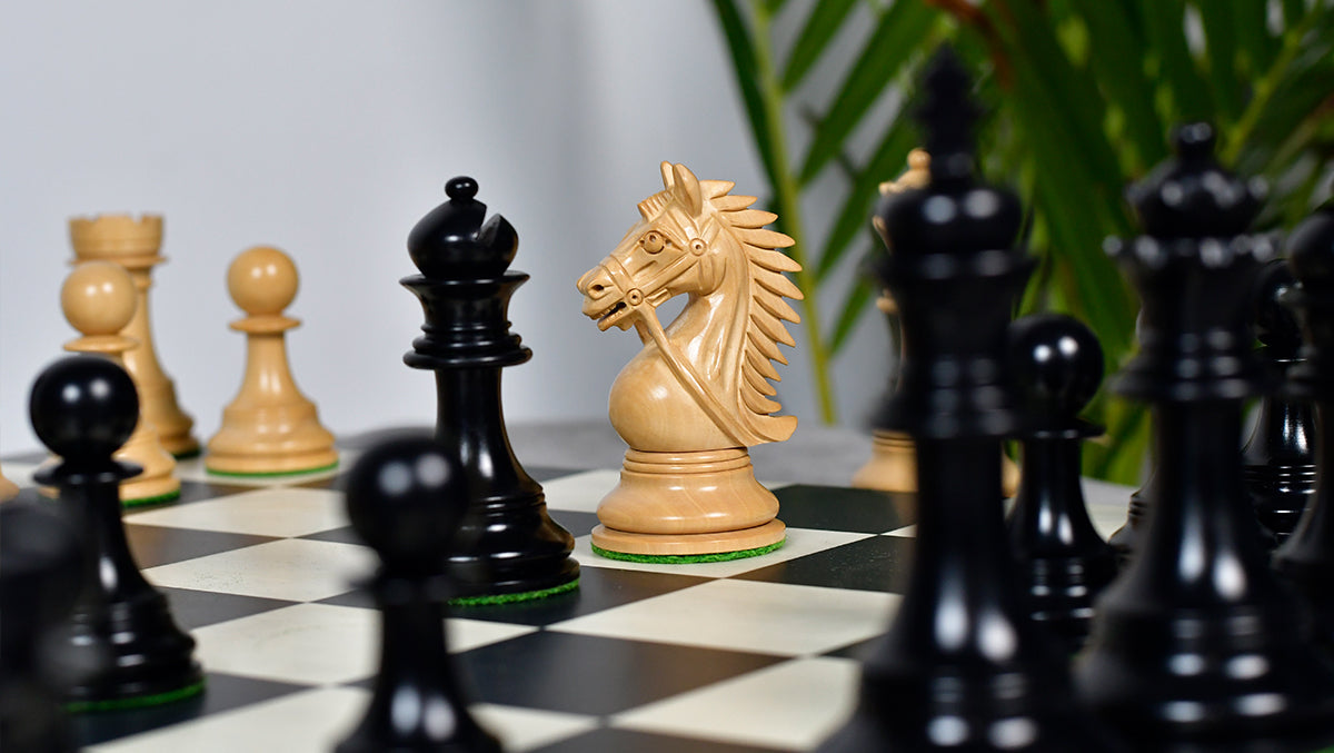The Bridle Series Luxury Triple Weighted Chess Pieces in Ebony Wood / Boxwood - 4.2" King
