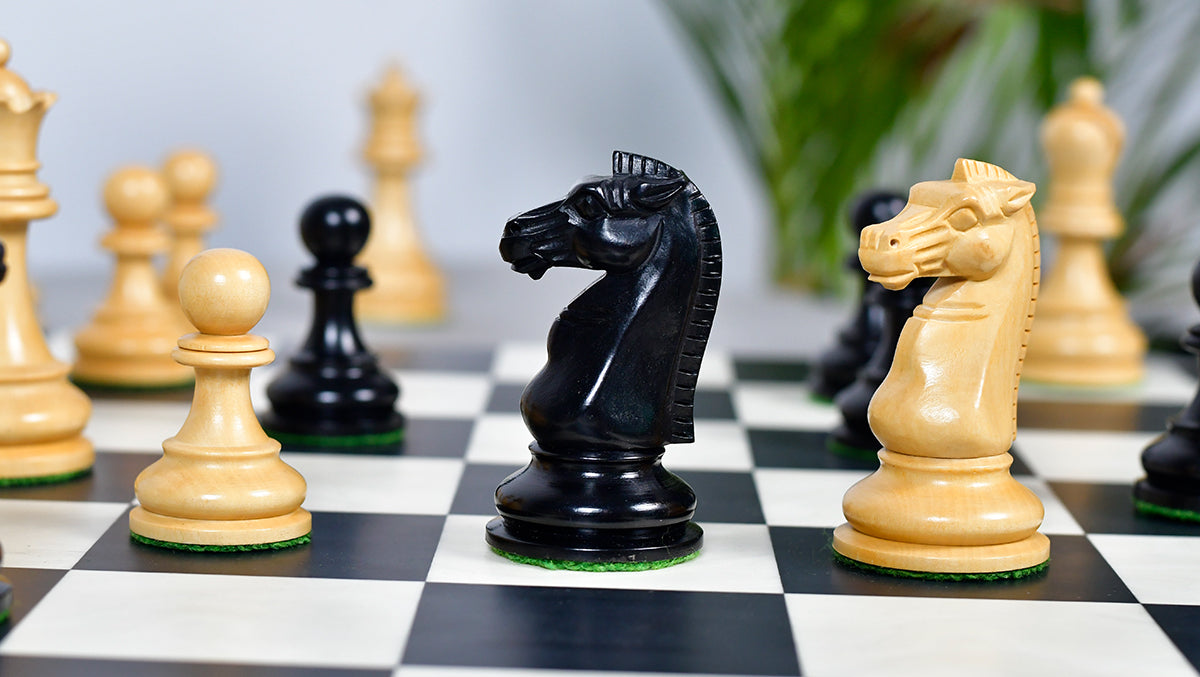 British Chess Company (BCC) Popular Staunton Double Collared Chess Pieces in Ebony & Boxwood - 4.2" King