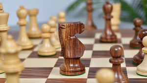Combo Of Old Vintage English Staunton Series Chess Pieces in Sheesham & Bowood - 3.8" King With Santos Palisander pr &amp; Sycamore Chess Board