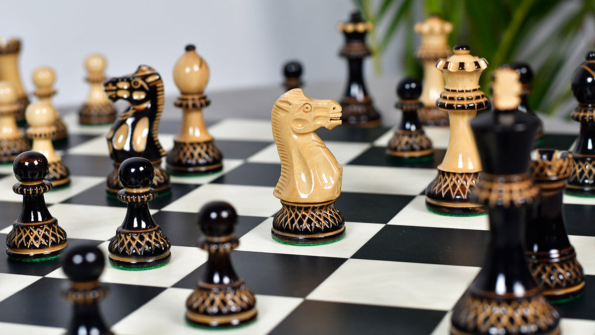 The Parker Staunton Series Lacquered Chess Pieces in Burnt Boxwood & Natural Boxwood - 3.9" King